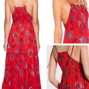 FREE PEOPLE Garden Party Maxi Dress in red floral print. Size Small. Red Combo.